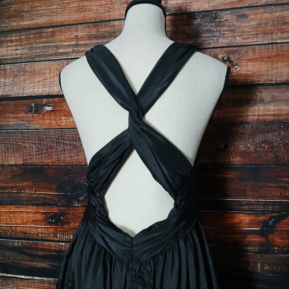 Davids Bridal Dress 10 Black Formal Halter Cross Back Full Embellished - Picture 5 of 10